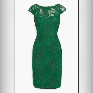 Marchesa Notte NWT Boat Neck Fauna Embroidered Emerald Green Cocktail Dress